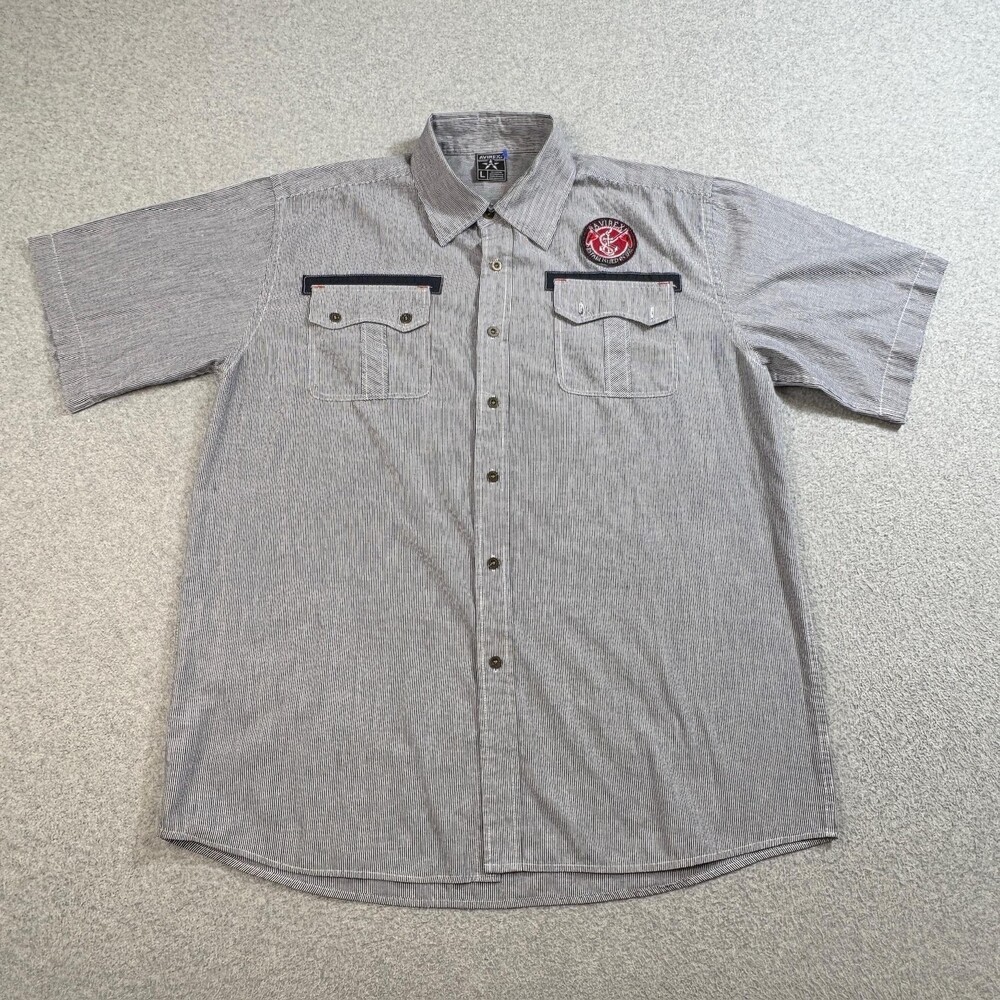 Avirex Shirt Men Large Gray Striped Short Sleeve Button Streetwear Grunge Y2K